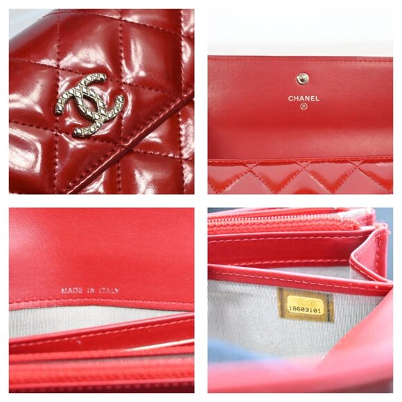 AUTHENTIC CHANEL Wallet Coco Mark Purse Patent Leather Red bsj358-121125 - Picture 15 of 16